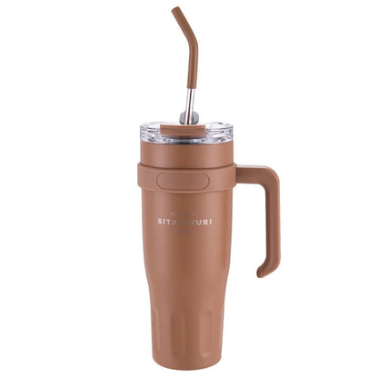 Large Capacity Car Insulated Cup Handle Straw Cup Stainless Steel Office Outdoor Travel Coffee Cup