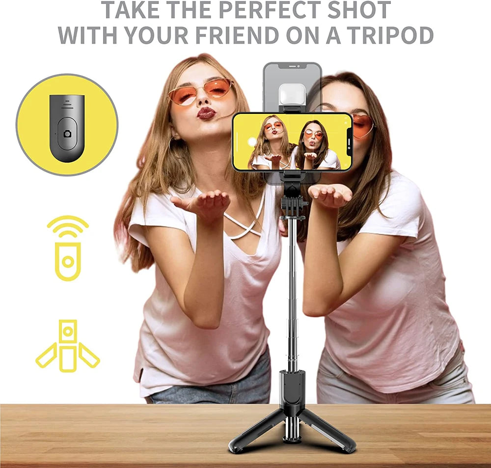 Wireless Bluetooth Selfie Stick Foldable Portable Tripod with Fill Light Shutter Remote Control for Android iPhone Smartphone