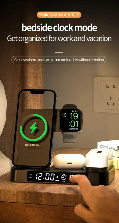 30W 3 In 1 Wireless Charger Stand Pad Alarm Clock Night Light Fast Charging Station Dock for iPhone Samsung Galaxy Watch IWatch - MarvelouStoree