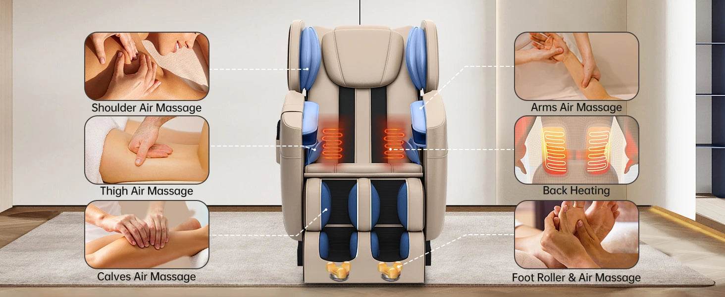 Full Body Zero Gravity Massage Chair with Auto Modes, 8 Fix Point Rollers, Bluetooth, Foot Massage= - MarvelouStoree