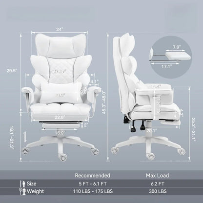 High Back Computer Gaming Chair with Adjustable Armrests,Executive Desk Chair with Footrest,(PU Leather, White)