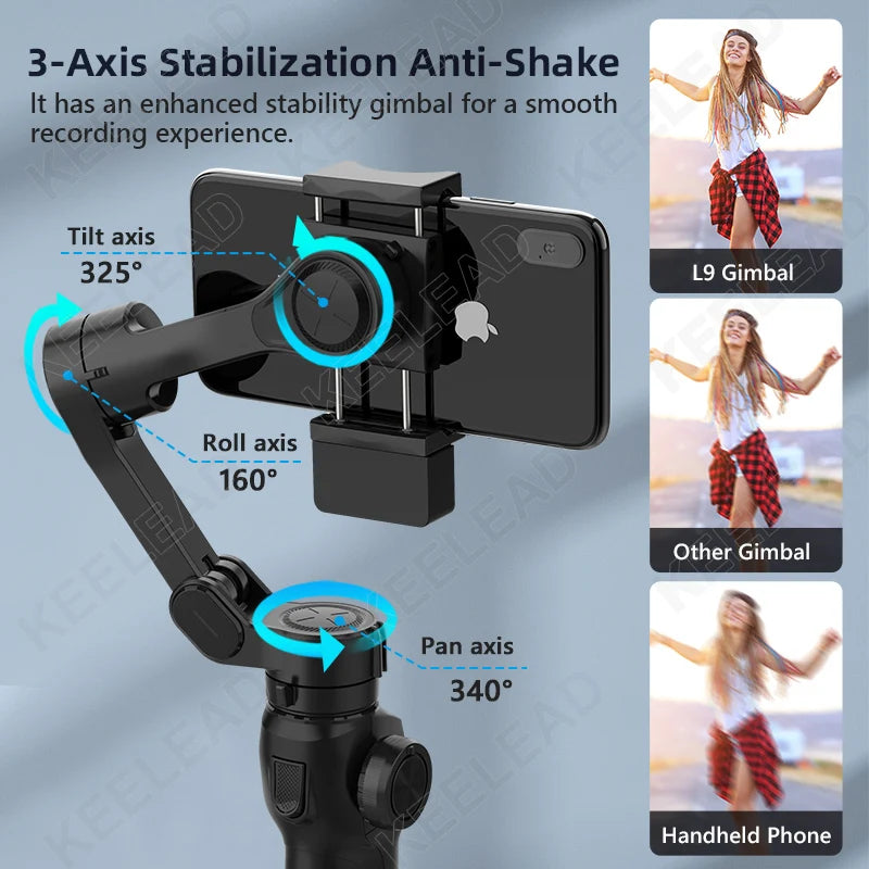 3-Axis Gimbal Foldable Mobile Phone Stabilizer with Selfie Stick for Smartphone Anti-shake Gimbal with Extension Rod for Vlog