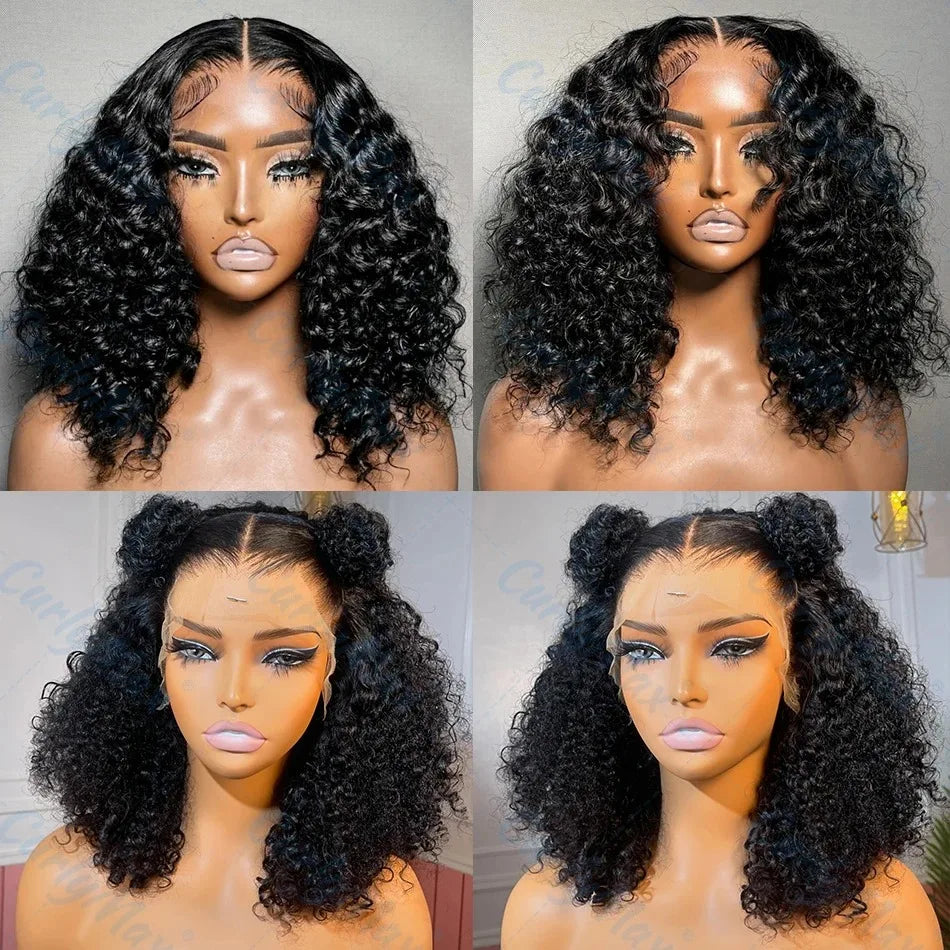 250 Density 13x6 13x4 HD Transparent Curly Deep Wave Lace Frontal Bob Human Hair Wig Lace Front Wig PrePlucked For Black Women