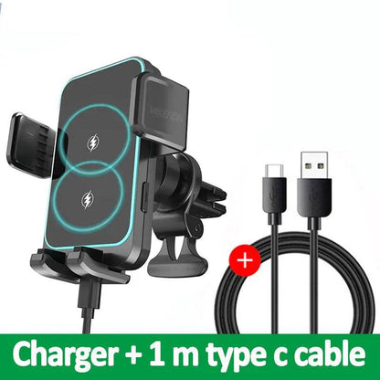 15W Dual Coil Wireless Car Charger for Samsung Galaxy Z Flip 4 3 S22 S21 iPhone Auto Clamp Fast Car Charging Phone Mount Holder - MarvelouStoree