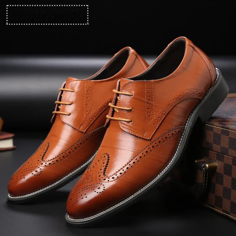 Fashion Black Brown Dress Shoes Mens Business Shoes PU Leather Oxford Social Luxury Shoes Boys Prom Casual Footwear Pointed Toe