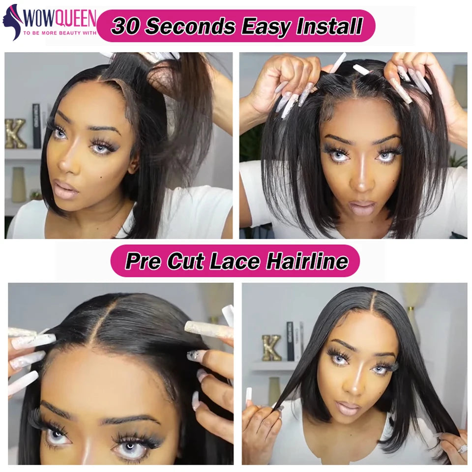 Easy Go Bob Wig Glueless Wig Human Hair Ready To Wear Straight Bob Hair Wig Human Hair 30 32 Inch Pre Cut Lace 4x4 Closure Wig