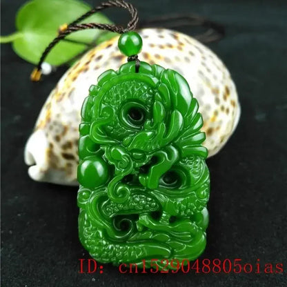 Green Natural Hetian Jade Stone Dragon Pendant Jasper Necklace Carved Chinese Jadeite Jewelry Charm Amulet Gifts for Women Men