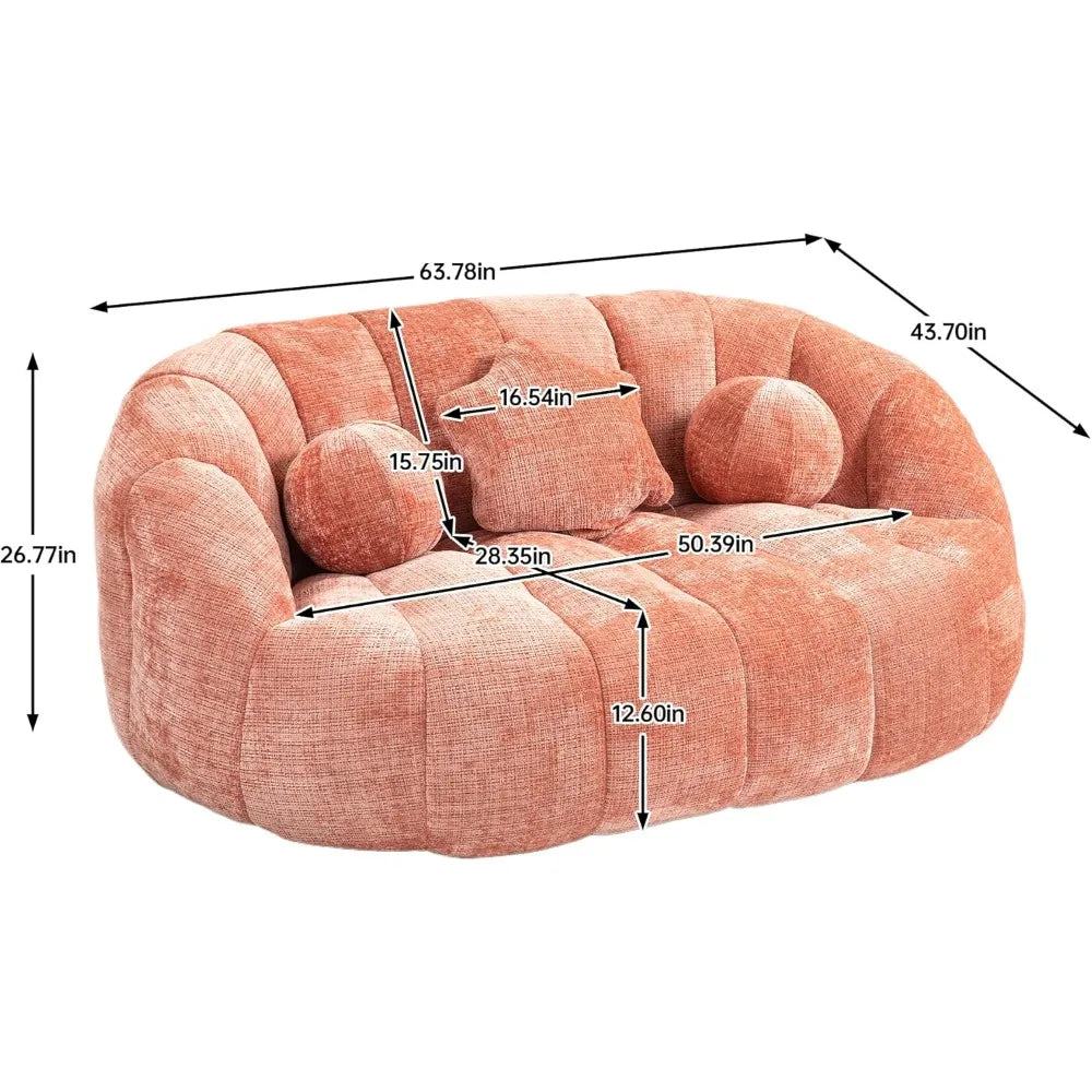 Bean Bag Sofa, Comfy Loveseat Couch for Adults, Small Lazy Sofa with 3 Pillows & High Backrest, Fluffy Cozy Bean Bag Chair Couch