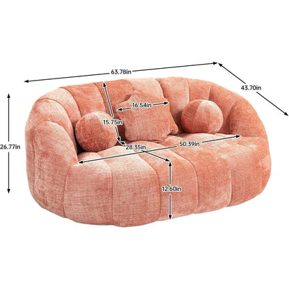 Bean Bag Sofa, Comfy Loveseat Couch for Adults, Small Lazy Sofa with 3 Pillows & High Backrest, Fluffy Cozy Bean Bag Chair Couch