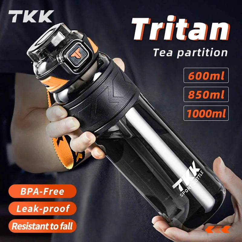 TKK 600/800/1000ml Sports Watter Bottle Tritan BPA-free Straw Portable Leak-proof Plastic Drinkware Outdoor Fitness Kettle