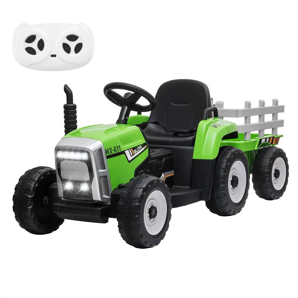 12V Kids Electric Ride on Tractor Car & Trailer W/MP3 Player & LED Light Remote Control Battery Powered Gift for Xmas - MarvelouStoree