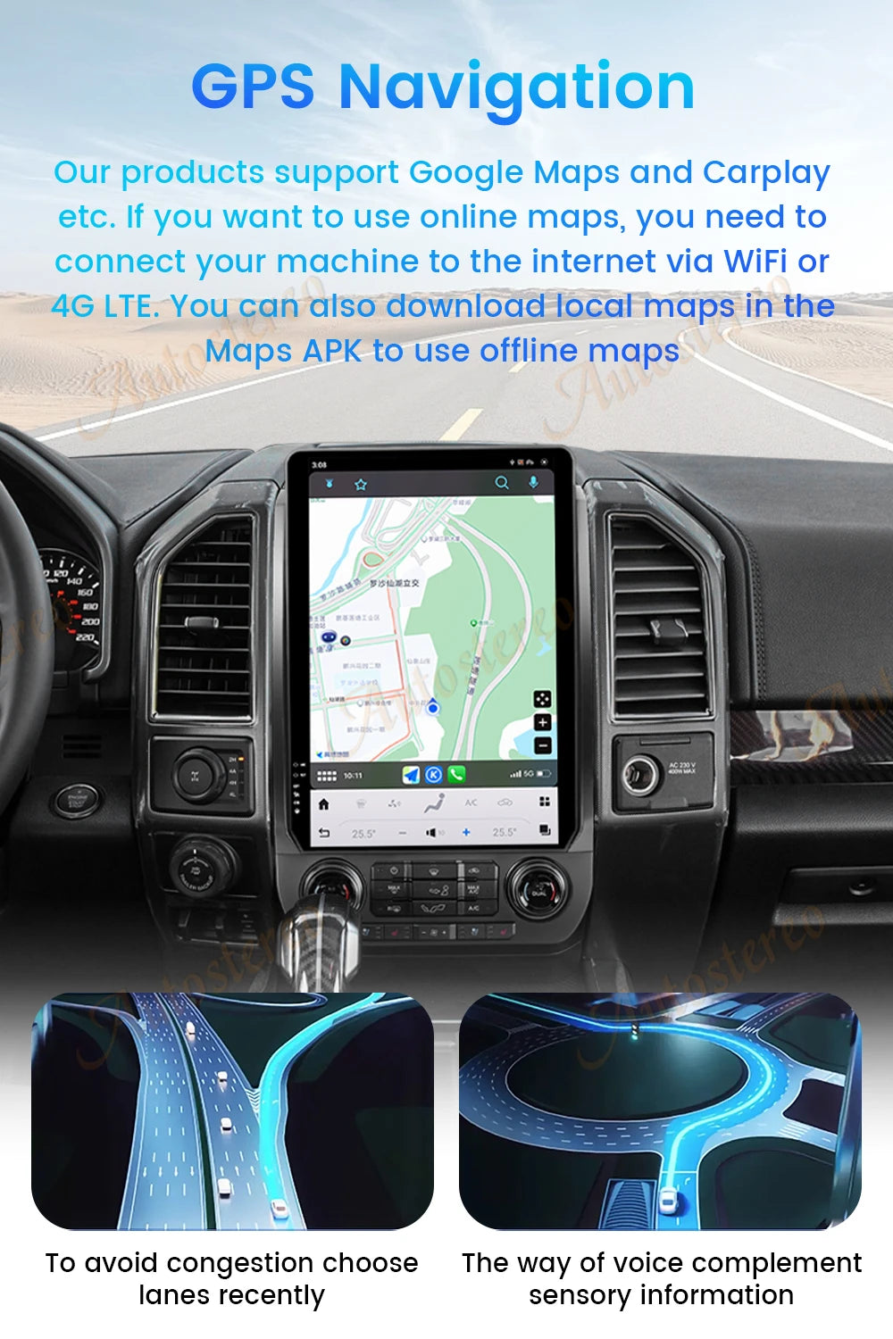 14.4 Inch Android 8+128GB For Ford F150 F250 2015-2021 Tesla Style Car GPS Navigation Multimedia Player Radio Tape Headunit HD