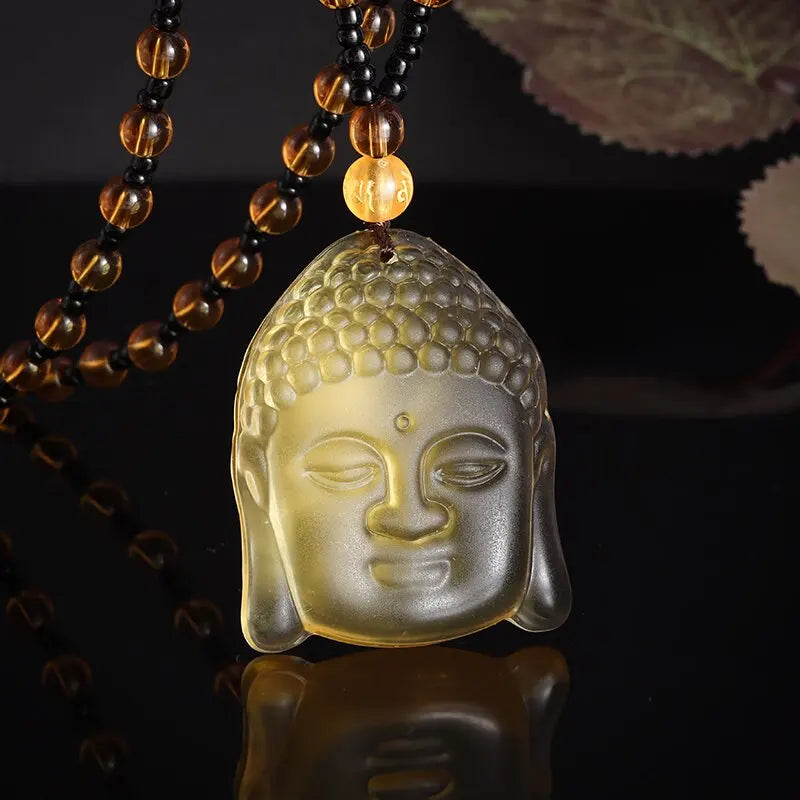 Buddhist Sakyamuni Buddha Pendant Frosted Crystal Buddha Statue Necklace Bead Chain Men and Women Amulet Jewelry