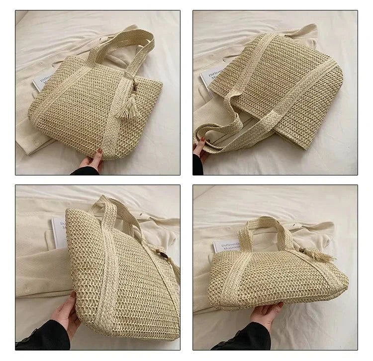 Elegant Ladies Straw Woven Handbag Women Holiday Beach Commute Casual Tote Top-Handle Bags Fashion Retro Shoulder Bags 2024