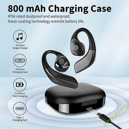 Wireless Bluetooth 5.3 Headphones Open Ear True Wireless Earbuds with LED Display 48Hrs Palytime Long-Lasting Comfort for Drive