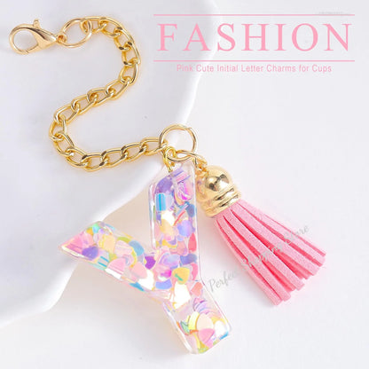 1 PCS Letter Charm for Stanley Cup Accessories Cute Initial Keychain Handle Charm for Stanley Tumbler for Women Girls 물병