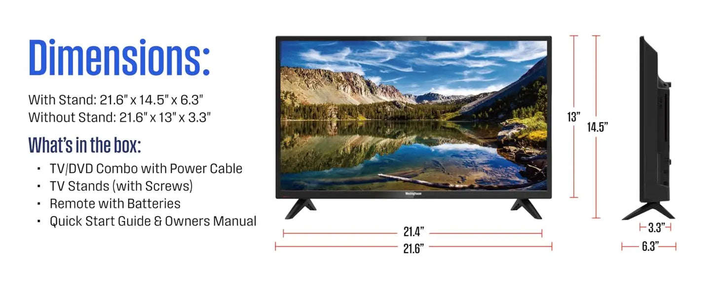 24 Inch TV with DVD Player Built in, 720p HD LED Small Flat Screen TV DVD Combo with HDMI, USB, & Parental Controls, Non-Smart T