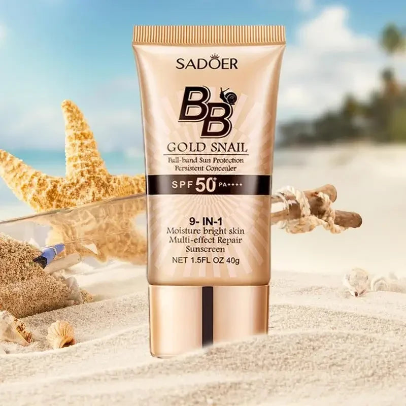 SPF50+ Gold Snail Sunscreen BB Cream Whitening Foundation Concealer Moisturizing Long Lasting Even Skin Tone Makeup Base Primer