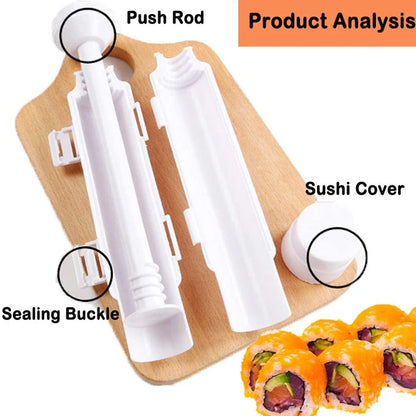 DIY Sushi Maker Set Machine Rice Mold Bazooka Roller Kit Perfect Kitchen Tool for Making Vegetarian and Meat Sushi Rolls