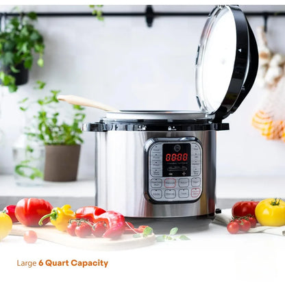 Electric Pressure Cooker 10 in 1 Multifunctional, Slow Cooker, Rice Maker, Programmable with 18 Cooking Presets, Non-Stick, 6 Qt