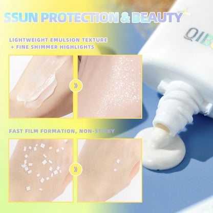 QIBEST Pearlescent Body Sunscreen Whitening Sun Cream Protective Cream Oil-Control Moisturizing Makeup Shimmer Primer Brightens