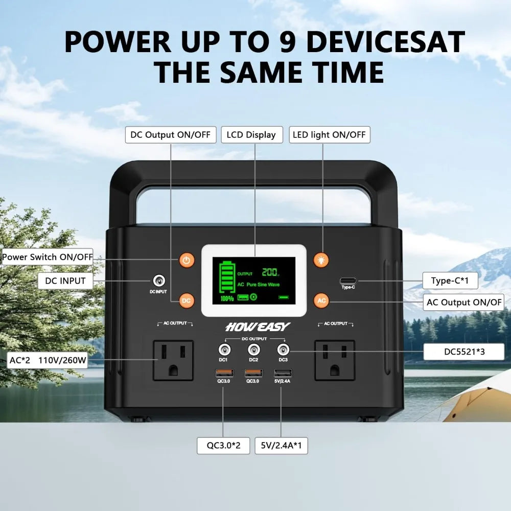 260W Portable Power Station.178Wh Solar Generator(Solar Panel Not Included) with 2 110V/260W AC Power Socket Backup