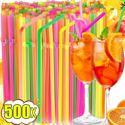 Drinking Plastic Straws Colorful Disposable Bendable Drink Straw Milk Tea Cocktail Kitchenware Bar Supplies Wedding Party Decor