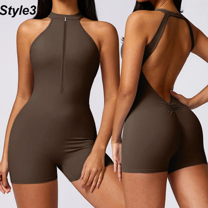 Backless Jumpsuits Zipper Sports Bodysuits Women Yoga Sets Sportswear Fitness Overalls One Piece Suit Workout Playsuit Female