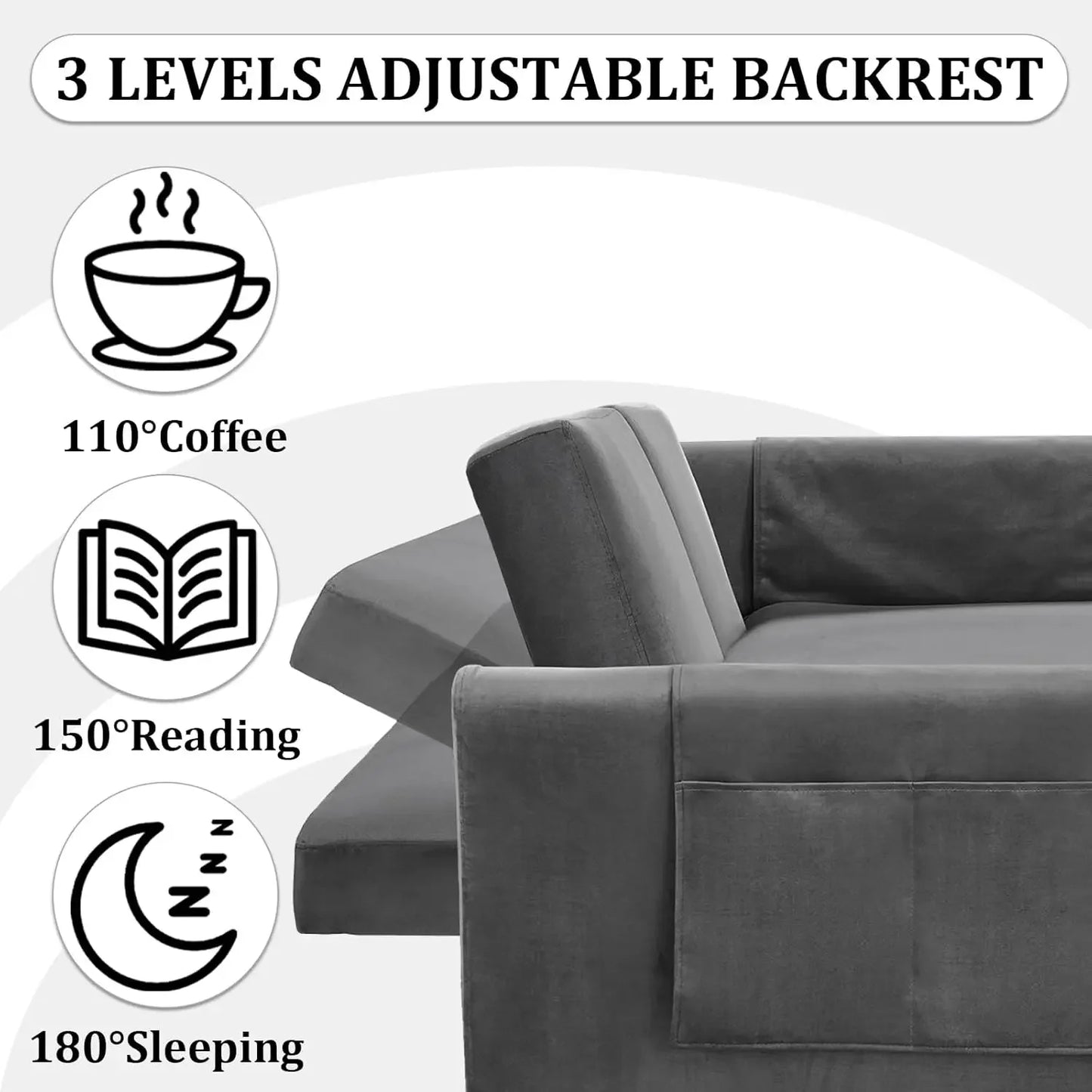 3 in 1 Pull Out Convertible Sofa Bed with USB Ports - 55" Modern Velvet Sleeper Sofa with 3 Level Adjustable Backrest, Loveseat