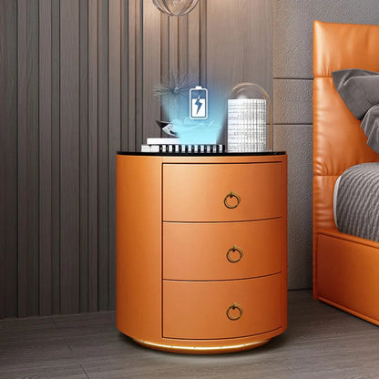 Round Bedside Table Nightstands Intelligent Audio Password Fingerprint Wireless Charging Wood Home Bedroom Chevet De Lit Meuble