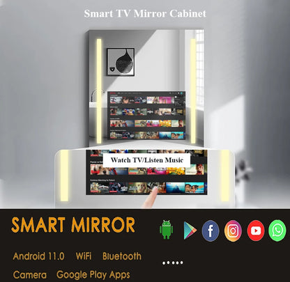 Luxury Hotel Wash Storage Cabinet Smart Android TV Cabinets Modern Living Room Furniture Bathroom Cabinet With Led Light Mirror