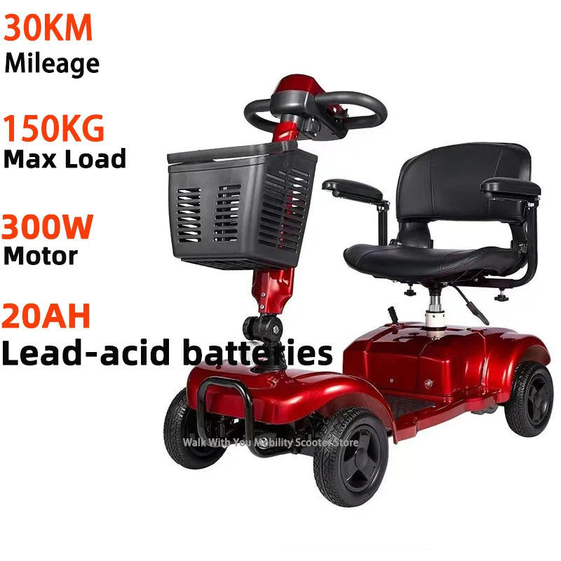 New Folding Electric Scooter for Elderly and Disabled Armrest Seat Adults 4 Wheels Leisure Portable Mobility Scooter 300W24V20AH