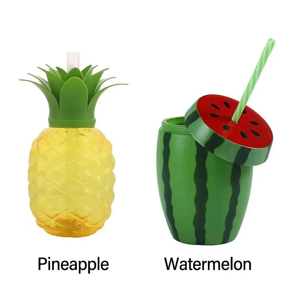 Lovely Food Grade Plastic Summer Straw Cup Cartoon Fruit Strawberry Pineapple Watermelon Water Bottle Drinkware Gift