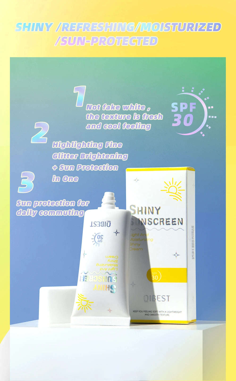 QIBEST Pearlescent Body Sunscreen Whitening Sun Cream Protective Cream Oil-Control Moisturizing Makeup Shimmer Primer Brightens