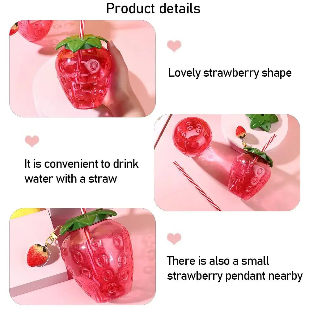 Lovely Food Grade Plastic Summer Straw Cup Cartoon Fruit Strawberry Pineapple Watermelon Water Bottle Drinkware Gift