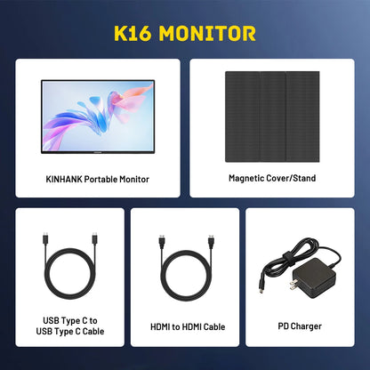 KINHANK 16-inch Smart Portable Monitor With 2.5K HD 144Hz HDR10 Android 12.0 OS Supports 7000+ Apps Projectable Gaming Monitor