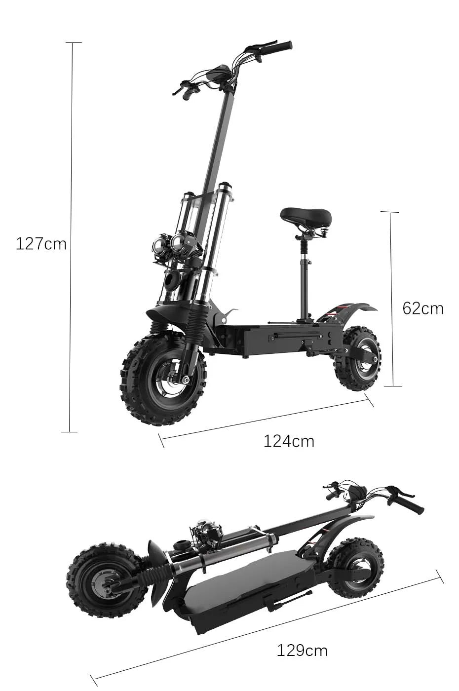 1200W 1300W 2400W 6000W Commuter Seated Adults Electric Scooter 48V/72V E-Scooter 10 inch Tubeless Off Road Tire with LCD