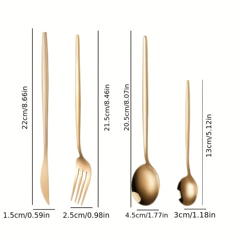 24pcs Gold Dinnerware Set Stainless Steel Steak Knife Fork Coffee Spoon Teaspoon Flatware Dishwasher Safe Kitchen Tablewar