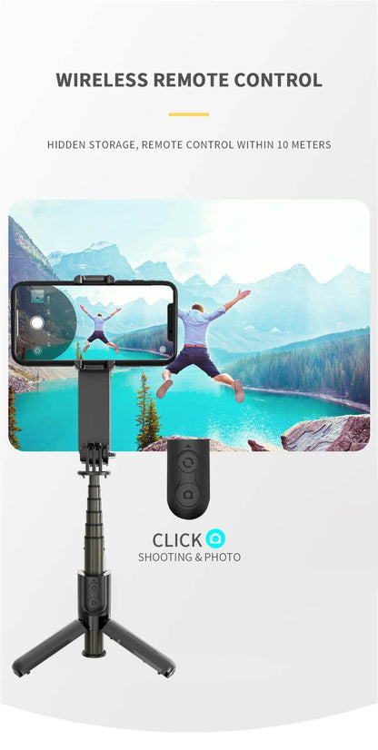 Handheld Gimbal Stabilizer Selfie Stick Tripod with Removable Fill Light Wireless Remote Portable Phone Stand Holder - MarvelouStoree