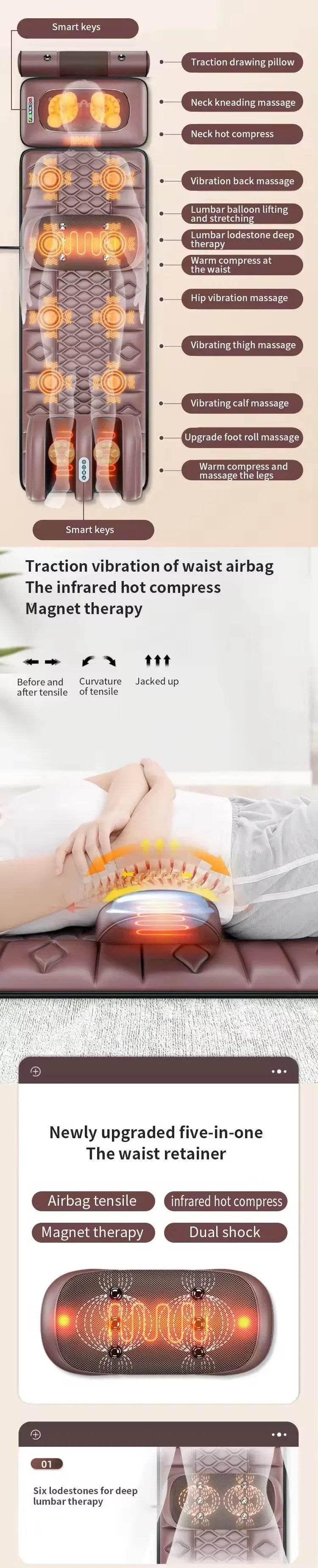 Electric Massage Mattress Vibrating Heating Massager Cushion For Neck Back Foot Full Body Pain Stress Relief Body Relax - MarvelouStoree