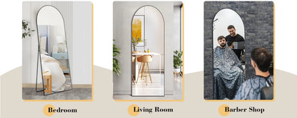 US Arched Full Length Mirror with Stand, Full Length Mirror for Bedroom, Cloakroom, Living Room, Aluminum Alloy Thin Frame