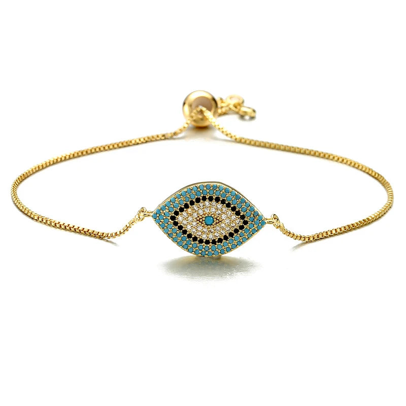 Mafisar 2024 Trendy Turkish Gold Color Evil Eye Bracelet Adjustable AAA CZ Pave Setting Female Luckry Party Jewelry Gift