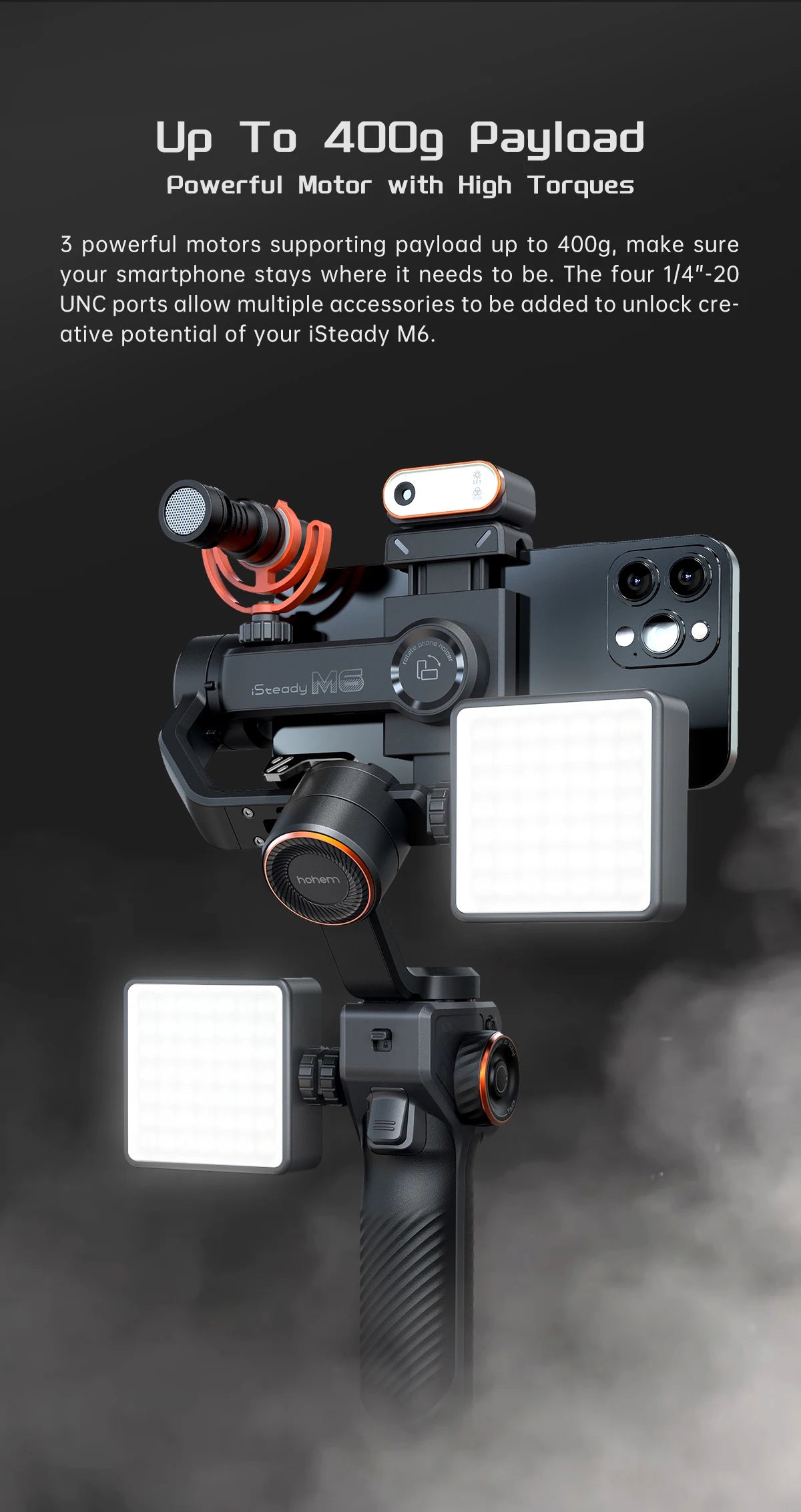 Hohem iSteady M6 Smartphone Gimbal Stabilizer, 3-Axis Gimbal, AI Auto-Tracking, Fill Light, for iPhone and Android