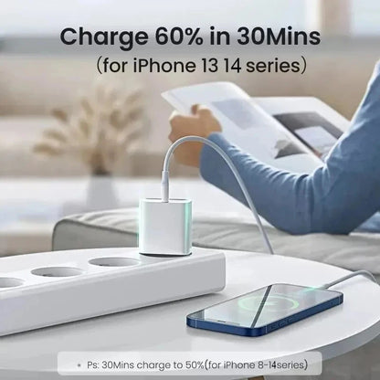 EU Plug with Fast Charger Cable PD 20W Original Charge Adapter for iPhone 13 12 11 14 Pro Max USB Type C Fast Charger