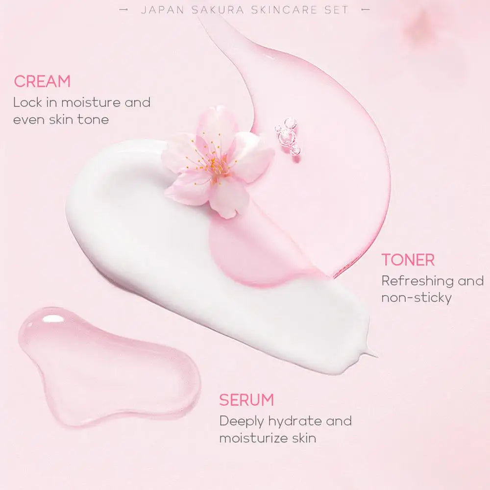 Sakura Facial Cleaner Korean Face Serum Anti Acne Peeling Gel Moisturize Fade Dark Circles Eye Cream Skin Care Set women gift