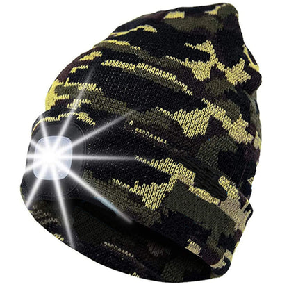 LED Beanie Hat with Light,USB Rechargeable Hands Free 4 LED Knitted Headlamp Cap