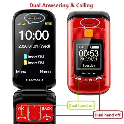 Mafam F899 Flip Elderly Cellphone Two Display 2.4" SOS Fast Quick Call Dial Push Button Folded Senior Mobile Phone Torch