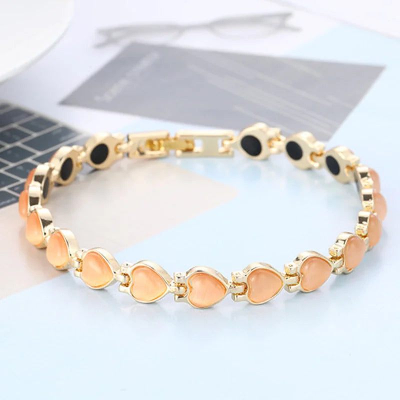 Natural Exquisite Opal Cat's Eye Stone Gold Color Plated Magnetic Bracelet Women Health Care Weight Loss Anti-fatigue Jewelry