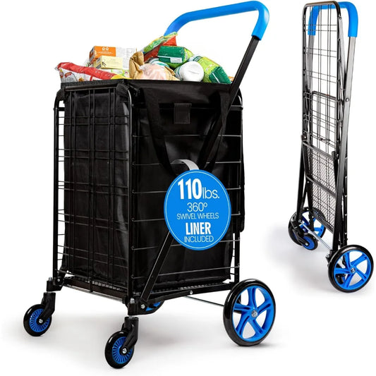 Folding Utility Vehicle with 360° Rotating Wheels, 110 Lb Capacity, Portable and Foldable Groceries