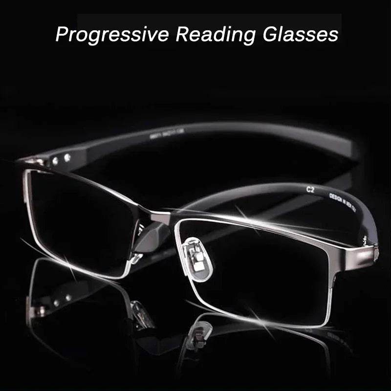 Progressive Multifocal Photochromic Reading Glasses Anti-blue Light Far Sight Glasses Men Half Frame Business Presbyopia Glasses - MarvelouStoree